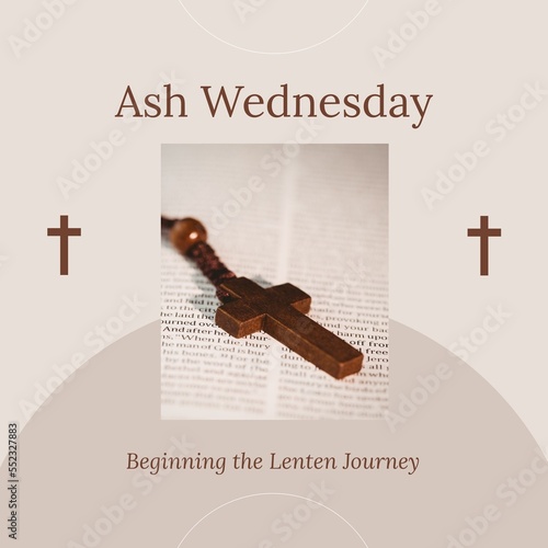 Image of ash wednesday over beige background with cross