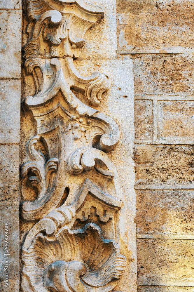Medieval stone decoration in the Valencia Cathedral, Spain