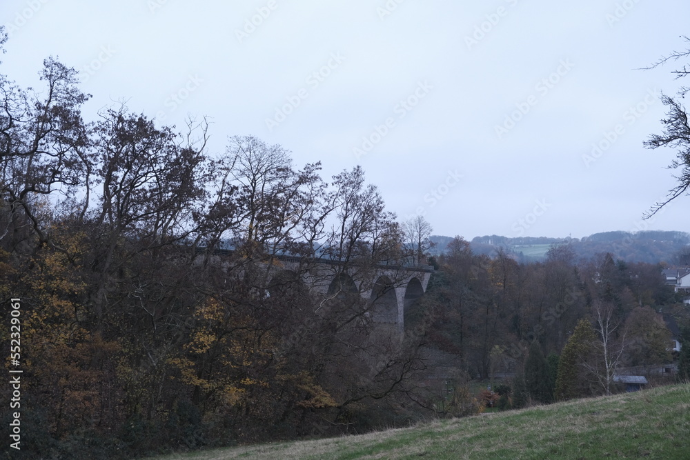 Viaduct in the countryside, gray very landscape, lack of sun