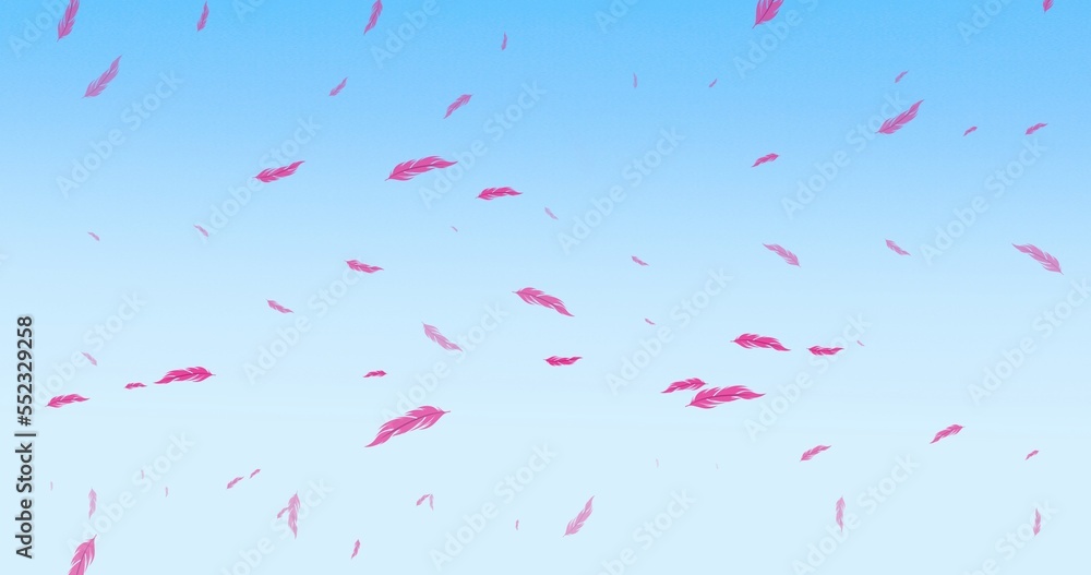 Digital composite of purple feathers flying against clear blue sky, copy space Digital composite of purple feathers flying against clear blue sky, copy space