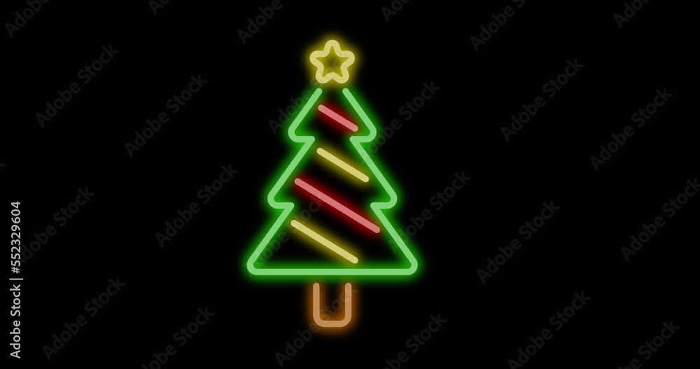 Image of neon christmas tree on black background Image of neon christmas tree on black background