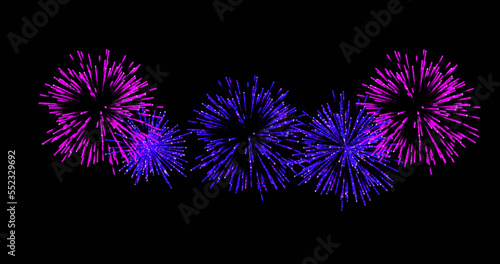 Image of pink and purple christmas and new year fireworks exploding in night sky