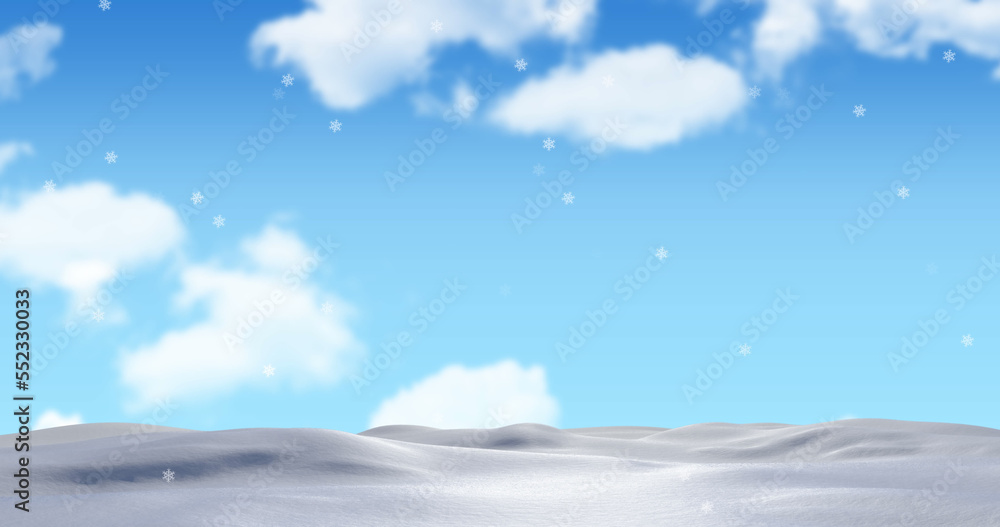 Image of snow falling over winter landscape and sky Image of snow falling over winter landscape and sky