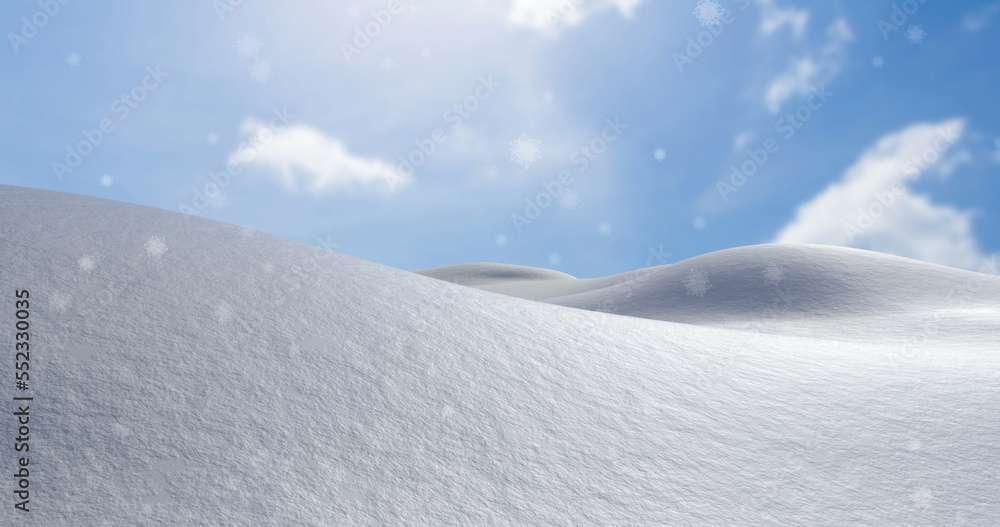 Image of snow falling over winter landscape and sky Image of snow falling over winter landscape and sky
