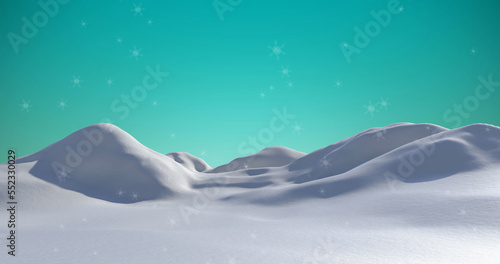 Image of snow falling over winter landscape and sky © vectorfusionart