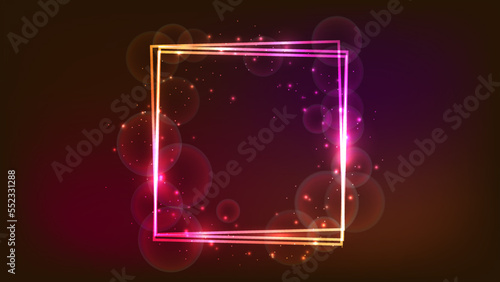 Neon square frame with shining effects and sparkles