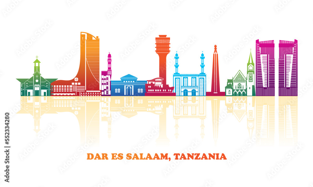 Colourfull Skyline panorama of city of Dar Es Salaam, Tanzania - vector illustration