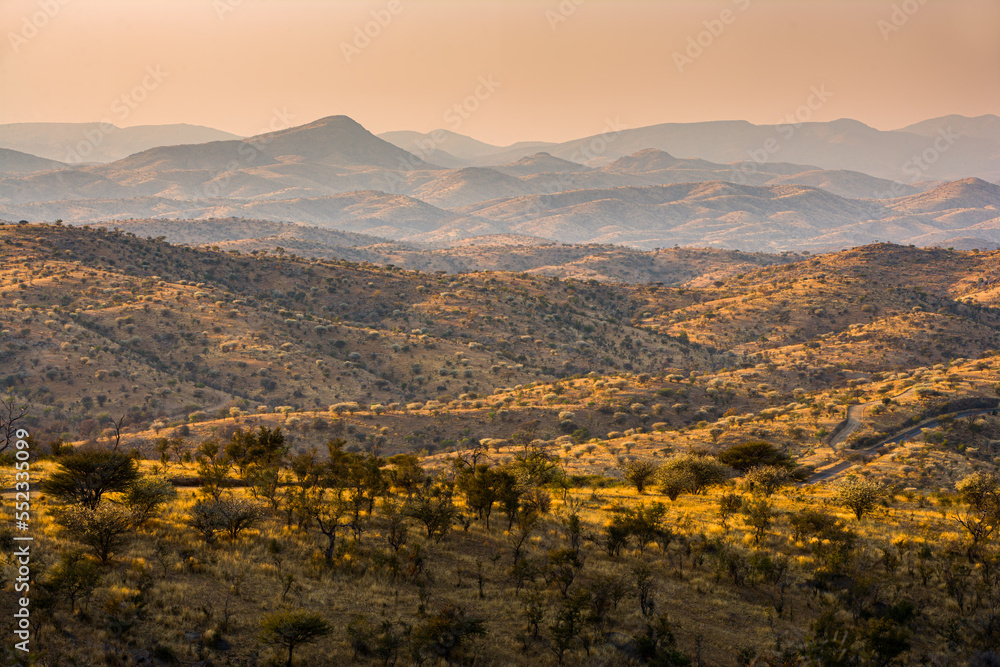 Sunrise over the rolling hills of the Khomas Hochland, Namibia