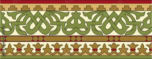 Vector colored seamless classical byzantine ornament. Endless border, Ancient Greece, Eastern Roman Empire frame. Decoration of the Russian Orthodox Church..