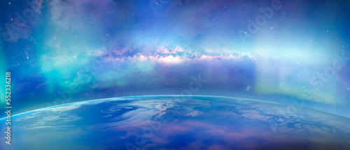 Photos Planet Earth with Milky Way galaxy in the background - A beautiful green and blu