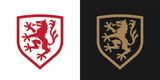 Heraldic wolf logo design. Vintage wolf shield icon. Medieval Direwolf heraldry badge. Werewolf coat of arms emblem crest. Vector illustration.