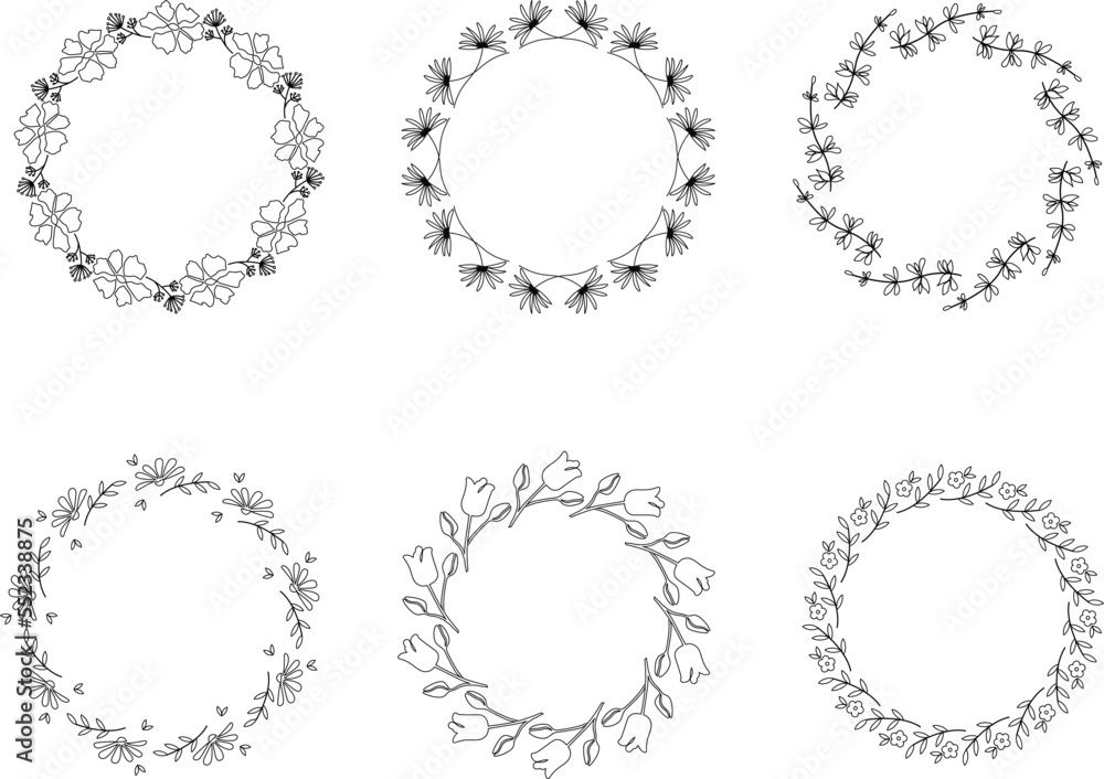 Collection set of round frames for wedding, greeting, birthday, anniversary, sign, wreath. vector illustration