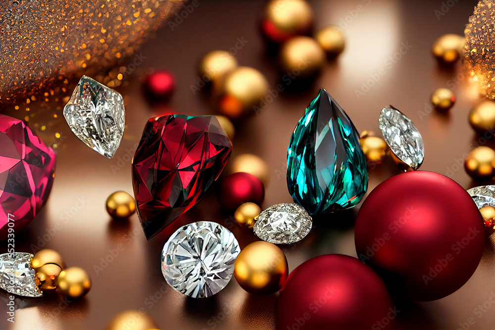 Fototapeta premium Christmas gifts in jewelry. Fantastic forms and models.Virtual jewelry. Illustration.