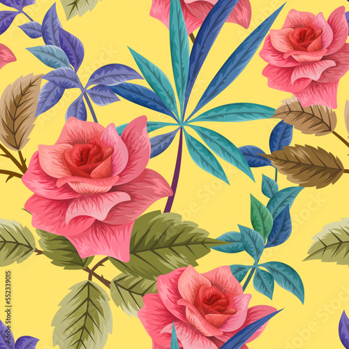 Elegant colorful seamless pattern with botanical floral design illustration 