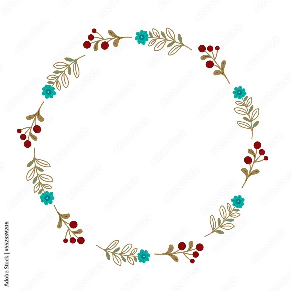 Christmas floral wreaths. Flat design for invitation, greeting card, postcard, packaging. Hand drawing illustration. Christmas floral wreaths. Flat design for invitation, greeting card, postcard, packaging. Hand drawing illustration.
