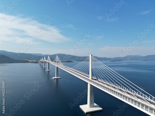 Peljesac bridge,  suspension bridge Croatia drone aerial high angle