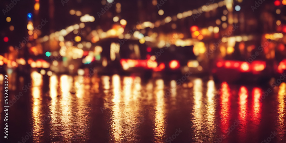 Rainy night city with street lights reflections 20