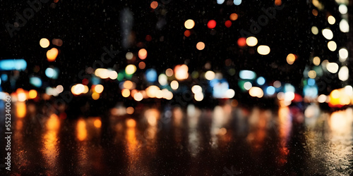 Rainy night city with street lights reflections 17