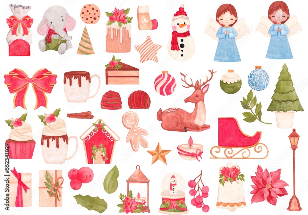 Set Christmas Sweety Candy Watercolors angel Set Christmas Sweety Candy Watercolors angel