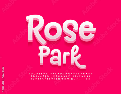 Vector decorative emblem Rose Park with fancy Font. Handwritten Alphabet Letters, Numbers and Symbols set