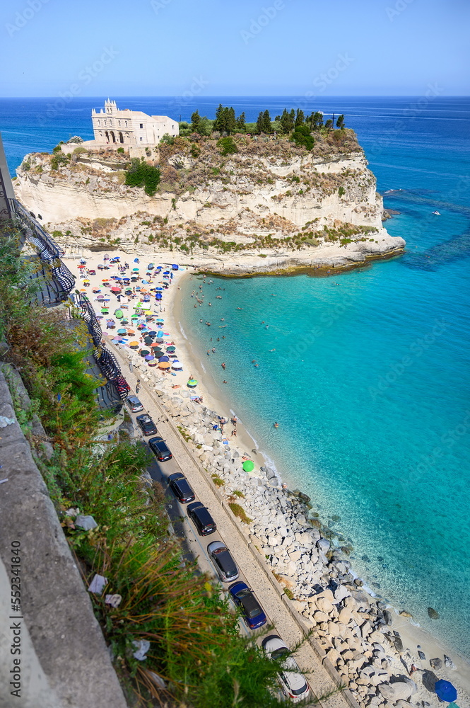 Famous beach under the church of Santa Maria dell'Isola in Trope