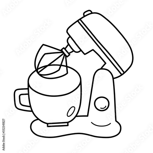 Stand mixer icon, vector doodle illustration of cooking utensils, baking instruments, kitchen appliances, isolated outline clipart on white background