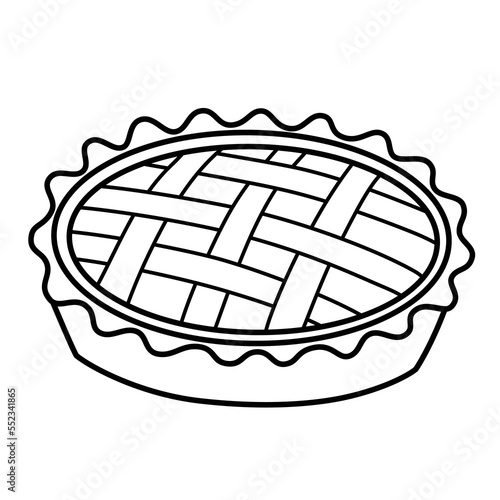 Fresh baked pie icon, pastry lattice, vector doodle illustration of baking pan with sweet pie, homemade food, bakery utensils, isolated outline clipart on white background