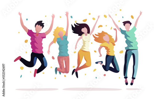 People rejoice in victory  working team of people celebrate. Vector