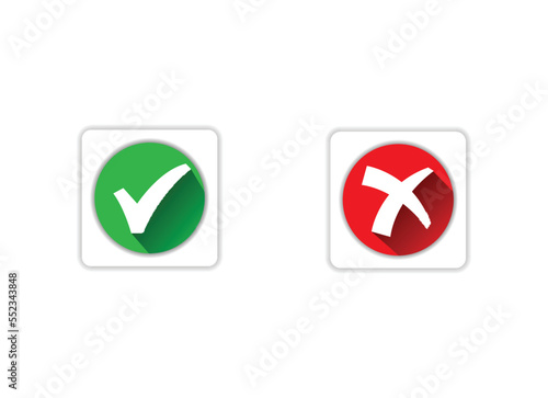 Free Download Green check mark and red cross icon set collection, Circle and square symbol Vector illustration
 - GFXLoad
