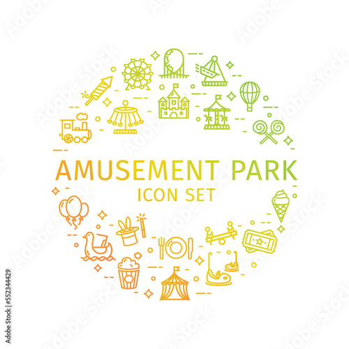 Amusement Park Round Design Template Thin Line Icon Concept. Vector