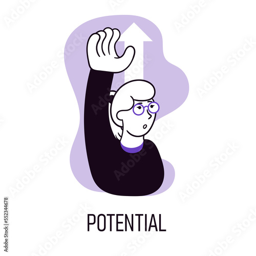 Vector illustration. Motivated and ambitious employee showing personal and professional potential. New vision