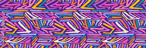 Grunge doodles pattern. Tribal ornament seamless pattern. Grunge ethnic background. Boho hippie style pattern. Modern fabric design. 80s or 90s clothes fabric. Contemporary ornaments.