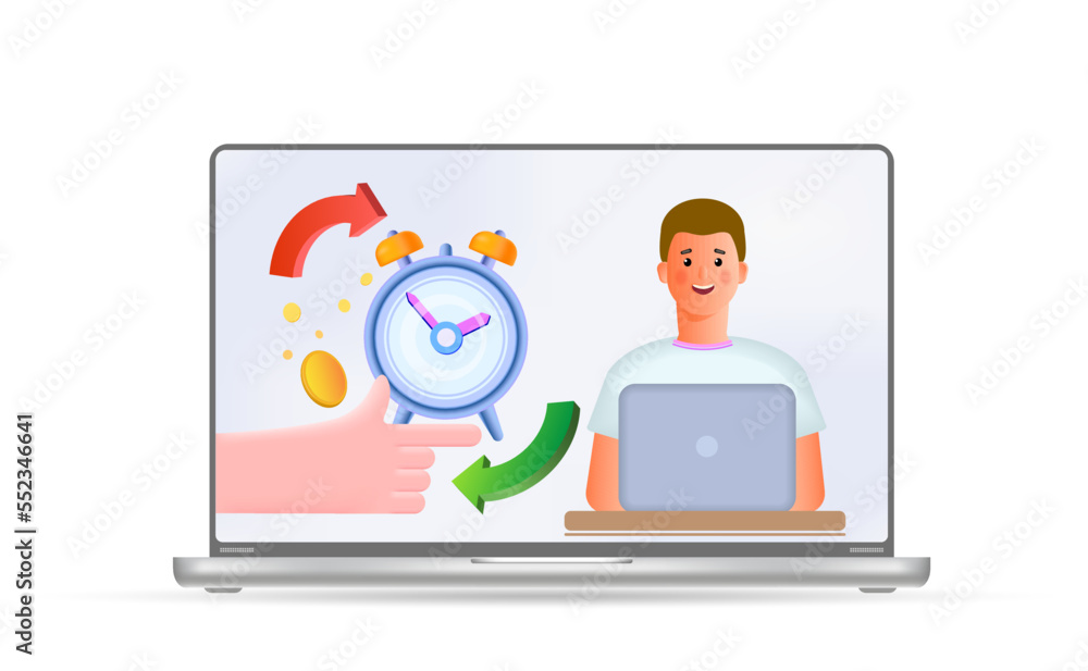 A young man is working on a laptop computer. Creative business ideas,
economic task planning, business development strategy.
3d vector illustration. Cartoon style. A young man is working on a laptop computer. Creative business ideas,
economic task planning, business development strategy.
3d vector illustration. Cartoon style.