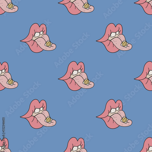 Mouth taking drugs vector seamless pattern. Cute repeat background for textile, design, fabric, cover etc.