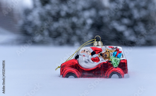 New Year's toy with a santa in the snow. New Year