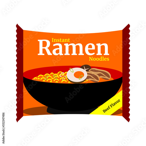 Instant beef flavored ramen package