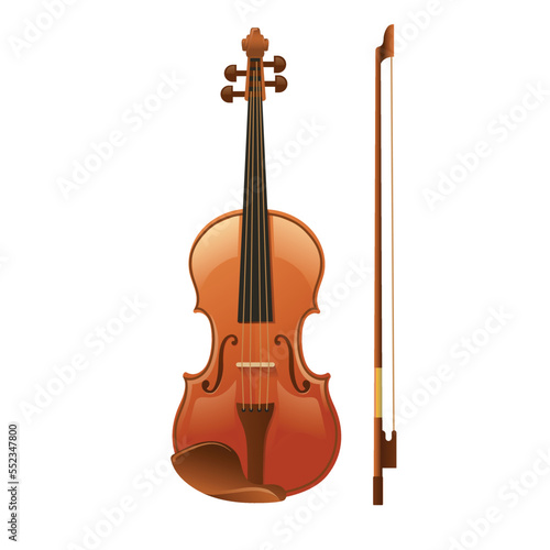 wooden violin with a fiddle stick vector illustration