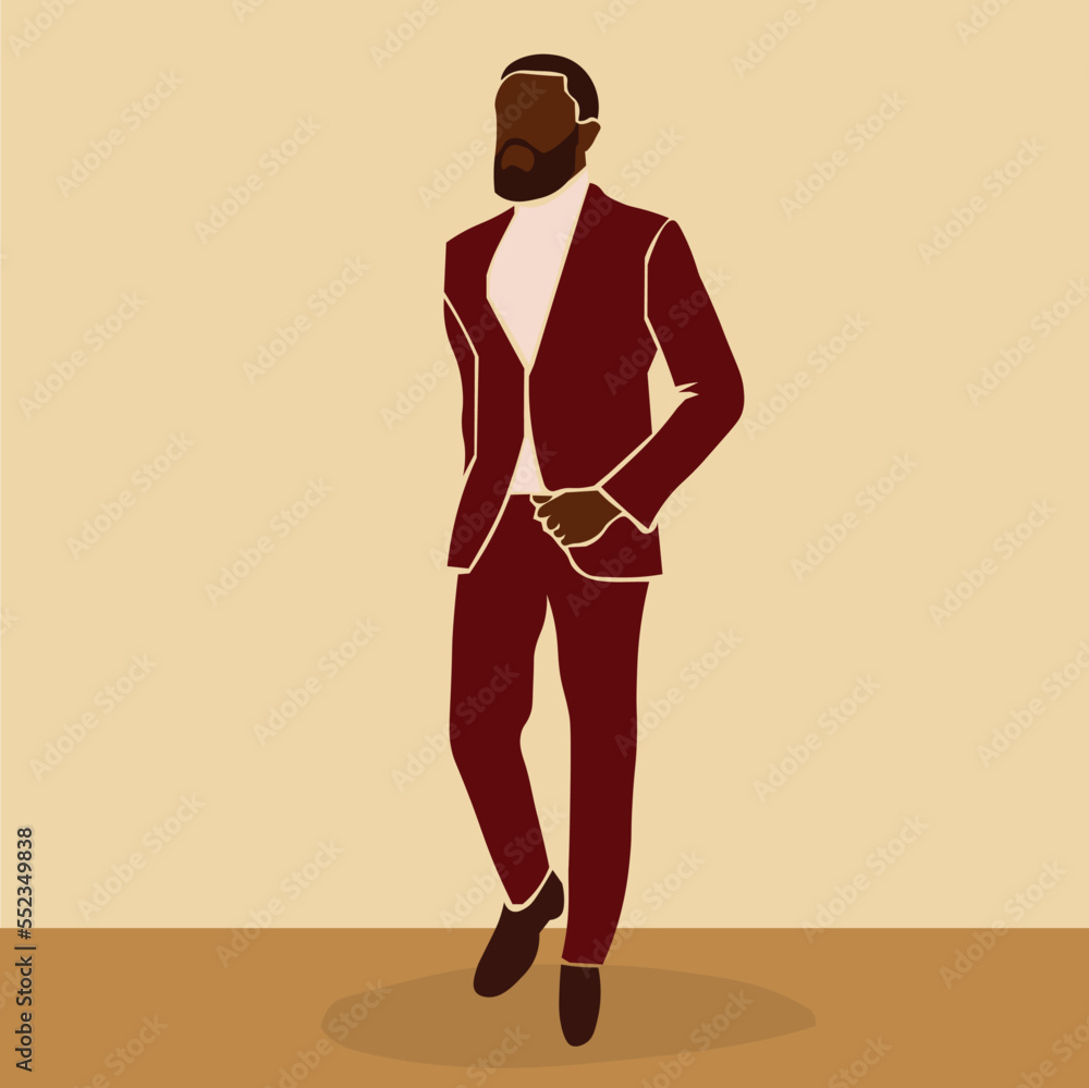 Fashionable black businessman in elegant line art style vector abstract