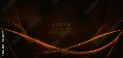 Abstract luxury curve glowing lines on dark brown  background. Template premium award design.