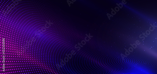 Abstract technology futuristic digital concept dot pattern with lighting glowing particles dot elements on dark blue background.
