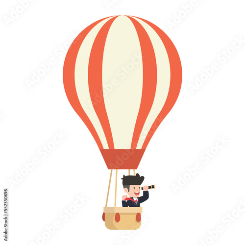 Businessman flying in hot air balloon