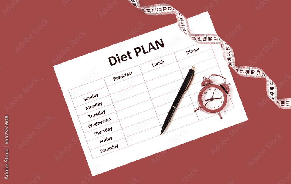 Diet schedule planner, measuring tape overhead Diet schedule planner, measuring tape overhead