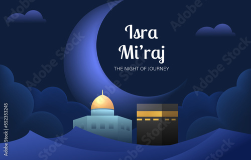 Al-Isra wal Mi'raj Translate: The night journey Prophet Muhammad Vector Illustration For Poster Template and Flyer, Simple Background of Isra Mi'raj Ceremony