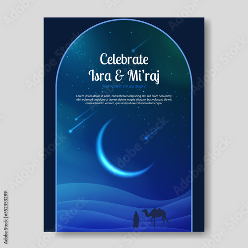 Al-Isra wal Mi'raj Translate: The night journey Prophet Muhammad Vector Illustration For Poster Template and Flyer, Simple Background of Isra Mi'raj Ceremony