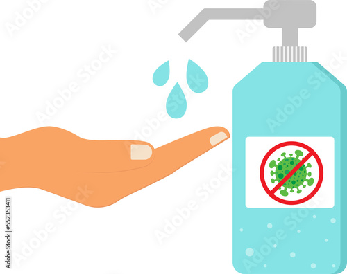 Hand treatment with antiseptic against viruses and microbes.