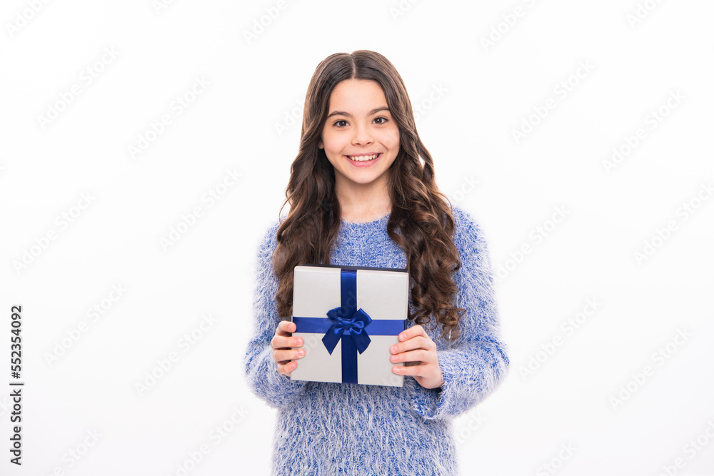 Teen celebrating birthday. Laughing teen Santa girl in fur sweater isolated on white background. Happy New Year and Christmas celebration holiday concept. Mock up copy space. Teen celebrating birthday. Laughing teen Santa girl in fur sweater isolated on white background. Happy New Year and Christmas celebration holiday concept. Mock up copy space.