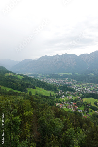 Fototapeta Naklejka Na Ścianę i Meble -  The view from Ewige Wand hiking and mountain biking path to Bad Goisern, Austria