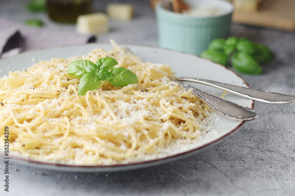 Spaghetti with italian cheese pecorino romano Spaghetti with italian cheese pecorino romano