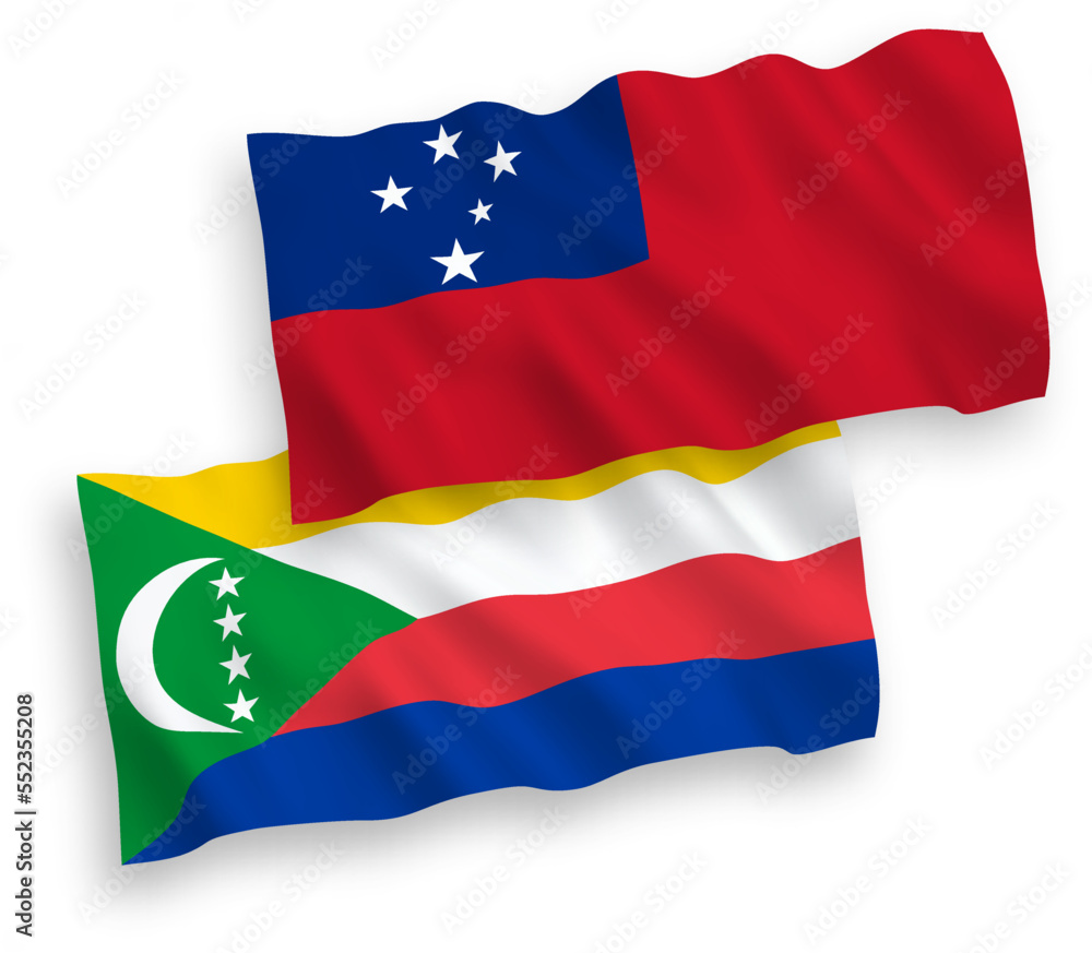 Flags of Independent State of Samoa and Union of the Comoros on a white background Flags of Independent State of Samoa and Union of the Comoros on a white background