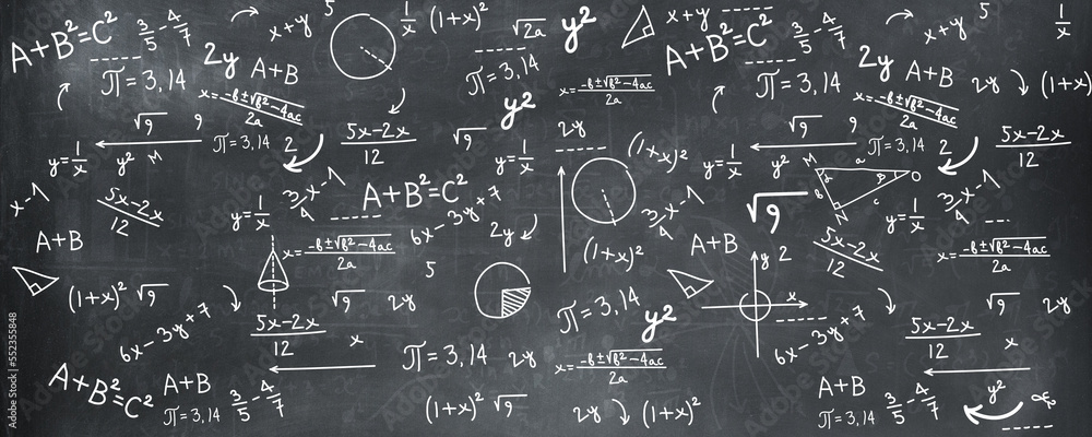 mathematical calculation on blackboard - Banner design - obrazy, fototapety, plakaty 